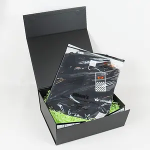 개인화 된 접을 수있는 단단한 판지 검은 t 셔츠 의류 상자 자기 폐쇄 종이 접이식 선물 상자 포장
