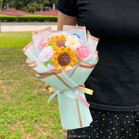 Cadeau d'anniversaire pour petite amie, prêt à offrir, fleurs en fil tricoté, bouquet de fleurs au crochet fait main, vente en gros