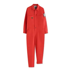 Kemeja Celana Kargo untuk Pria, Playsuit Kasual Pria Gaya Overall Denim Merah