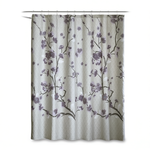 Rideau de douche en coton, impression numérique, motif floral, style classique, pour salle de bain - Product Image 1