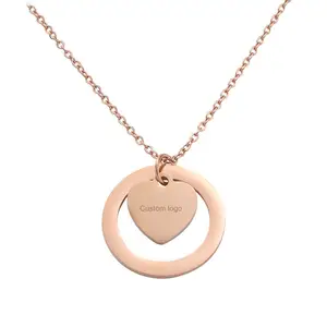 2024 Gift For Valentines Day Fashion Simple 304 Stainless Steel Rotatable Round Heart Shape Engraving Necklace
