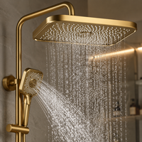 Ensemble de douche thermostatique en laiton haut de gamme personnalisé avec affichage numérique, interrupteur à boutons type touches de piano et fonction pluie