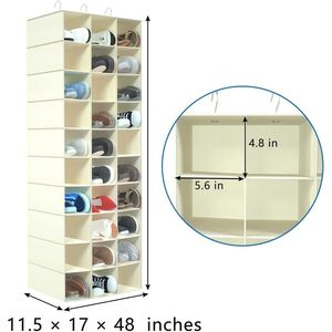 Hanging Shoe Organizer 30 Sections 33x15x85cm Non-Woven Fabric Closet Storage <b>Shelves</b> Space Saving Behind Door - Product Image 3