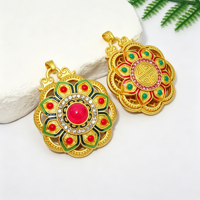 Pendentif Lotus Cloisonné en Alliage de Zinc Plaqué Or 18K, Incrusté de Résine, Bijoux Ethniques Unisexe, Fournitures de Bijouterie DIY en Gros