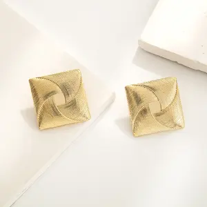 Vintage Damen 18k Gold plattiert Spirale Stiftschleife Ohrringe geometrisches Herz Viereck Dreieck-Design Stahl Material Jahrestag Anlässe