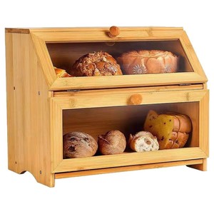 กล่องขนมปังไม้ไผ่สองชั้นพร้อมประตูกระจกสำหรับจัดเก็บในครัว - Product Image 5