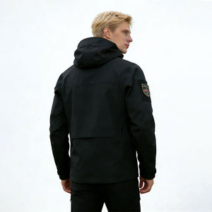 Veste coupe-vent d'extérieur noire pour homme avec <span class=keywords><strong>patch</strong></span> de bras amovible en velcro, épaissie et imperméable, uniforme de travail 100 % polyester personnalisable - Product Image 2