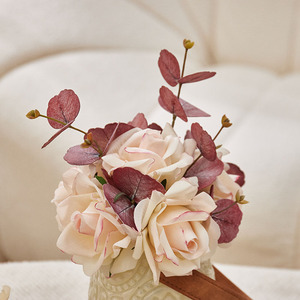Arreglo Floral Artificial Duradero en Jarrón <span class=keywords><strong>de</strong></span> Cerámica Vintage con Asa <span class=keywords><strong>de</strong></span> Cuero, Decoración para Mesa <span class=keywords><strong>de</strong></span> Oficina en Casa - Product Image 4