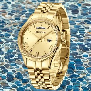 Reloj de Hombre Besseron de Alta Calidad, Acero Inoxidable, Personalizado con Fecha y Día de la Semana, Oro Amarillo de 18k, 40mm, Venta al Por Mayor - Product Image 2
