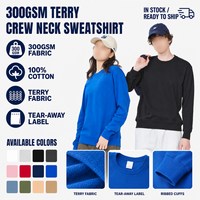 MA8070 Sudadera de cuello redondo para hombre, 300GSM, algodón rizado, con logotipo personalizado, al por mayor, en stock, OEM, marca privada, ropa en blanco