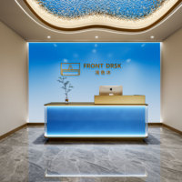Qianhao - Mobilier de bureau commercial de luxe léger de style médiéval, ensemble complet en MDF carré, bureau de réception pour restaurant