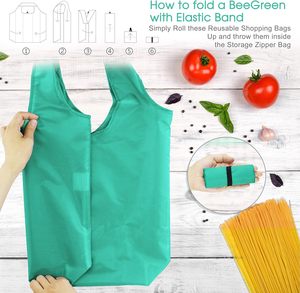 <span class=keywords><strong>BeeGreen</strong></span>, paquete de 10 bolsas de supermercado reutilizables plegables extra grandes, capacidad de 50 libras, tela de poliéster colorida a granel, cremallera ligera - Product Image 3