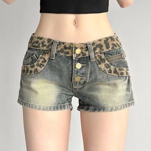 Moda leopardo Patchwork empalmado mujeres pantalones vaqueros cortos Y2k Hottie verano Chic moda casual pantalones cortos - Product Image 1