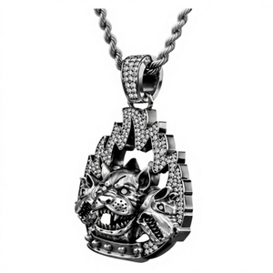 Collar con Colgante de Esqueleto de Acero Inoxidable, Diseño de Llama, Tono Plateado, Cadena con Dije Estilo Hiphop, Joyería con Moissanita, Regalo para Hombres - Product Image 4