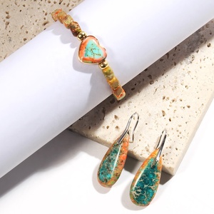Regalo de San Valentín para mi madrina amor corazón multicolor cuadrado emperador Piedra cuenta pulsera elástica lágrima colgante pendiente conjunto - Product Image 4