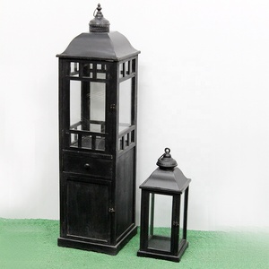 S/2 Shabby Chic fait à la main <span class=keywords><strong>grande</strong></span> <span class=keywords><strong>lanterne</strong></span> à bougie blanche extérieure intérieure <span class=keywords><strong>en</strong></span> <span class=keywords><strong>bois</strong></span> avec tiroir - Product Image 4