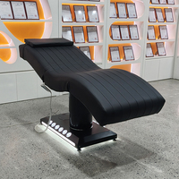 Table de Massage Noire Professionnelle pour Salon de Beauté, Lit de Soin Électrique Moderne à 3 Moteurs, Incurvé, pour Soins du Visage, Esthétique et Cils, avec Éclairage