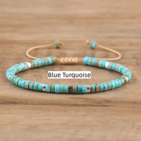Bracelet Minimaliste en Pierres Plates Naturelles 2x4mm, Bohème, Perles Semi-précieuses, Guérison, Tressé, Turquoise, Jade, Unisexe