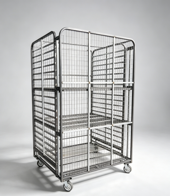 Industrial Wire Mesh Roll Cage Trolley Mesh Door Caster Wheels Warehouse Logistics Storage Equipment