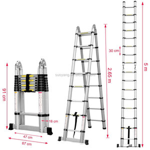 บันไดอลูมิเนียมแบบยืดหดได้สองด้าน 8+8 ขั้น พร้อมบานพับ สำหรับใช้ในบ้าน/โรงแรม/อุตสาหกรรม โครงสร้างห้องใต้หลังคาที่ทนทาน - Product Image 4