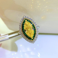 Nouvelle bague de luxe en argent S925 avec 6 * 13 diamants en carbone élevé, bague en forme d'œil de cheval en diamant jaune