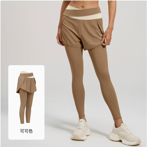 Leggings de yoga 2 en 1 pour femmes, taille haute élastique, avec poches latérales et jupe, extensibles dans quatre directions - Product Image 2
