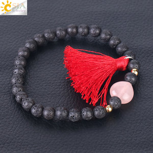 CSJA caldo stile bohémien gioielli naturale 6mm <span class=keywords><strong>quarzo</strong></span> <span class=keywords><strong>rosa</strong></span> pietra perline nappa ciondolo braccialetto donna braccialetto all'ingrosso F339 - Product Image 6