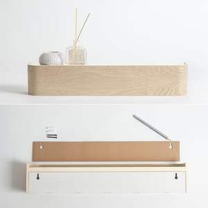 Étagère <span class=keywords><strong>murale</strong></span> en bois au design moderne avec crochets dissimulés, placage en bois massif, rangement mural - Product Image 2