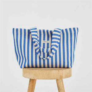 Sac fourre-tout d'été pour femme extra large portable vert blanc rayé sergé de coton résistant à l'eau ouvert pour les voyages à la plage - Product Image 6