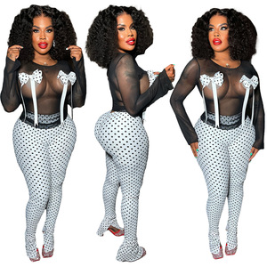 Completo Sexy da Donna: Top Corto in Rete Trasparente con Fiocco e Pantaloni a Pieghe, Set Due Pezzi Traspirante - Product Image 2