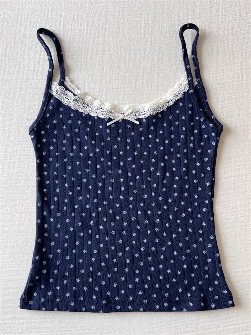 Navy blue bottom with blue flower--vest
