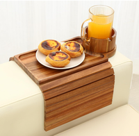 Plateau pliable en bois pour accoudoir de canapé avec porte-gobelet rotatif, finition brillante antidérapante, organisateur de rangement portable pour salon