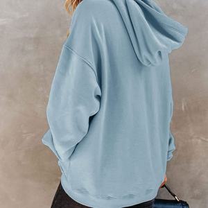 Pull à capuche décontracté pour femmes avec cordon de serrage manches longues poche respirant anti-rétrécissement tissu éponge solide imprimé hiver - Product Image 3