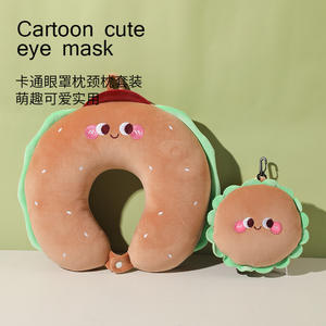 Oreiller de voyage en forme de U avec motif de fruits, coussin de soutien portable pour le cou, idéal pour la sieste en avion, avec masque pour les yeux et sac, design 2 en 1 - Product Image 2