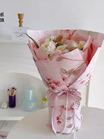 Kertas Pembungkus Kraft Bertema Bunga Persik Romantis Motif Cetak Timbul Gaya Cina Baru untuk Karangan Bunga Segar DIY Floral