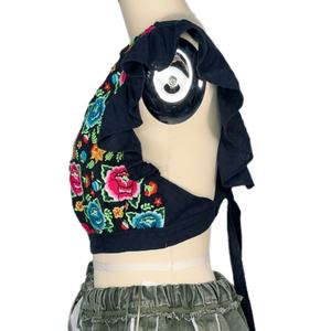 OEM - Nouveau haut court sexy à manches courtes et volants pour femmes, personnalisable avec broderie complète - Product Image 2