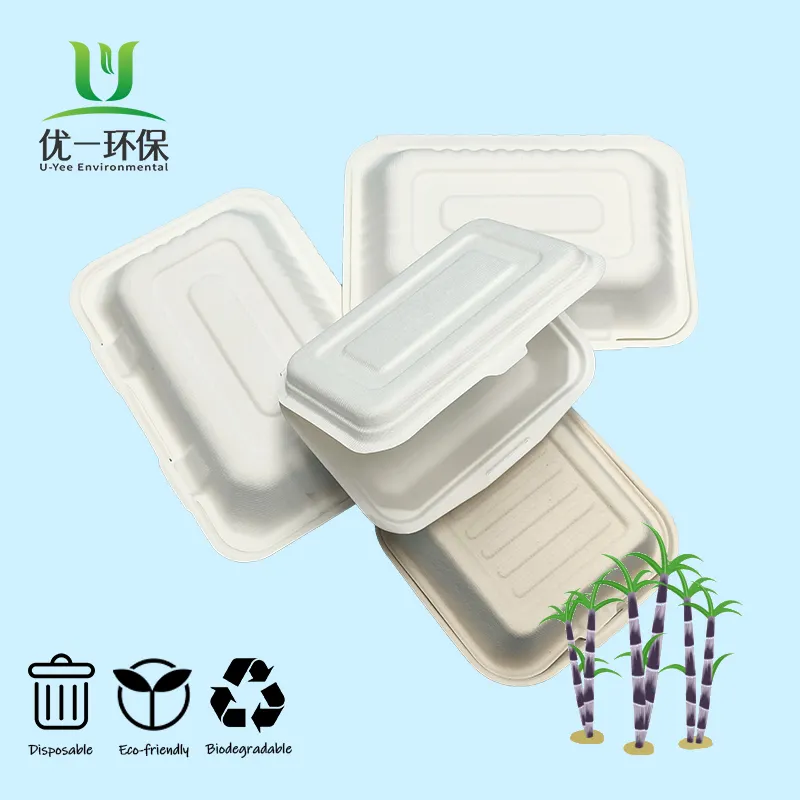 Umweltfreundliche biologisch abbaubare Clamshell-Lebensmittelbehälter zum Mitnehmen einweg-Togo-Schachteln mit Deckeln kompostierbare Zuckerrohr-Bagasse-Schachtel