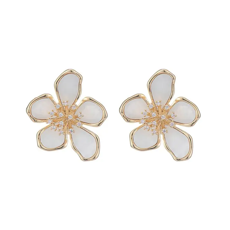 Hot Selling Korean Fashion Gold Plated Retro Oil Dripping Big Geometric Flower Stud Earrings For Women