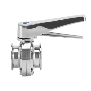 Válvula de Mariposa de Acero Inoxidable de Grado Sanitario 304 con Abrazadera de Instalación Rápida Tipo Pico de Pato y Manija Ajustable Multinivel - Product Image 1