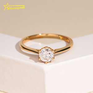 14K oro massiccio solitario anello da donna rotondo taglio brillante Moissanite diamante anelli di fidanzamento moda Moissanite promessa anello - Product Image 2