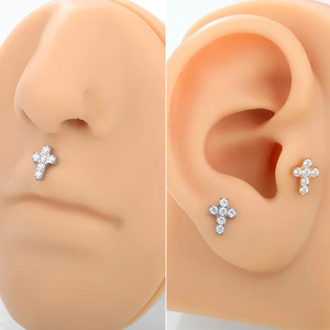 Fashion <b>Stud</b> Earrings G23 <b>Titanium</b> Alloy Cross Flower Zircon Ear Cartilage <b>Stud</b> ASTM F136 - Product Image 2