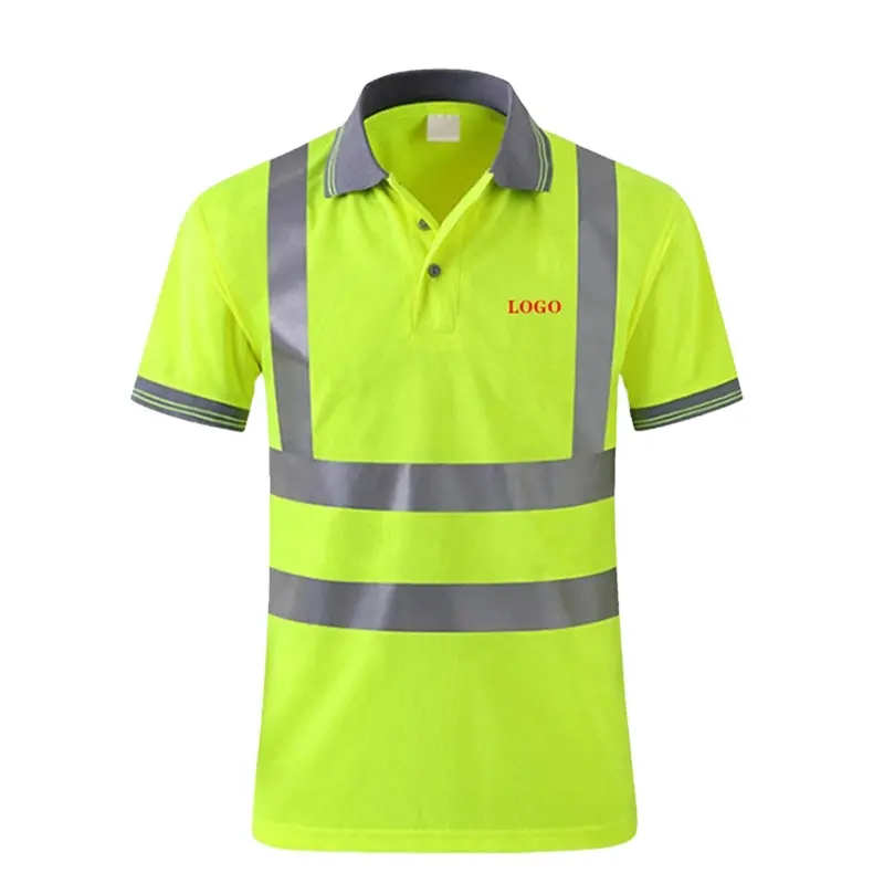 Custom Logo Hi Visible Polo T-Shirts Reflective Material Safety Work Wear Construction Mens Reflective Safety Clothing