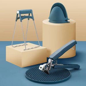 Pince à assiette en acier inoxydable, pince à bol, ensemble d'ustensiles de cuisine résistants à la chaleur, support de casserole antidérapant avec tapis isolant pour la cuisson - Product Image 1