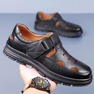 <b>Men</b> Summer Leather <b>Sandals</b> Leopard Slip-On <b>Closed</b> <b>Toe</b> Casual Rubber Outsole EVA Midsole Breathable Comfortable - Product Image 2