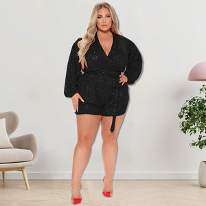 218257 Abbigliamento Donna Taglie Forti Europeo <span class=keywords><strong>e</strong></span> Americano, Fornitura all'Ingrosso, Tuta Corta con Paillettes, Nuovo Prodotto Direttamente dalla Fabbrica - Product Image 2