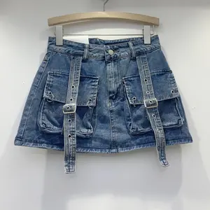 CUTENOVA 24SK011302 Fashion 2024 Candy Color Summer Cute Washed Casual Ladies Denim Cargo Jeans Skirt For Women