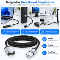 Kabel Ekstensi USB 2.0 Xput Tahan Lama, Male ke Female, Kabel Terjalin, Cangkang Logam, Plug and Play, Transfer Data Stabil untuk Laptop