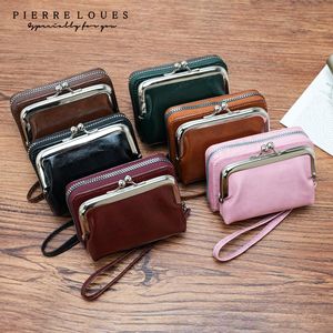 Pierre Loues Oil Waxed Leather Coin Purse 5 Inch Retro Zipper <b>Mini</b> <b>Bag</b> With Clasp Unisex Everyday Use - Product Image 1