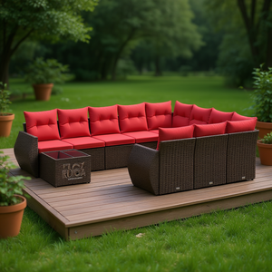 Conjunto de Sofá de Jardín de Ratán Sintético Marrón con Cojines, Más de 10 Plazas, Muebles de Exterior, Diseño Contemporáneo - Product Image 2