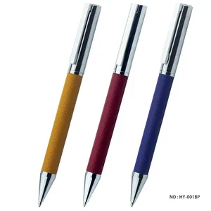 Supplier blue red good metal writing deluxe leather ballpoint pen for cooperated gift